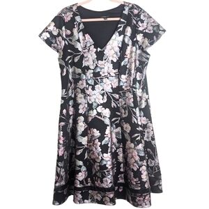 Whimsical Fairygoth Fit & Flare Dress Black Iridescent Flowers Women's  18/20